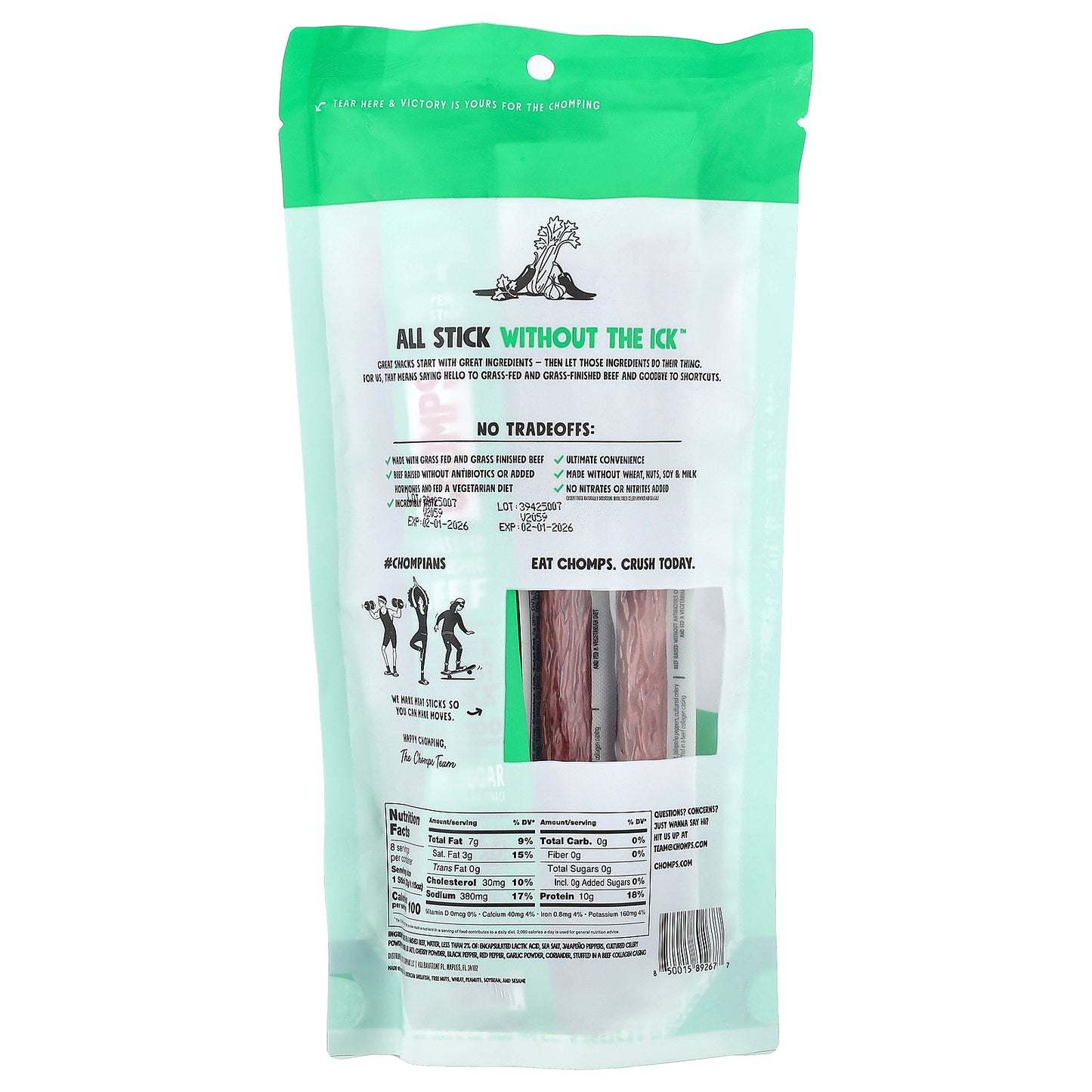 Chomps, Jalapeno Beef Stick, Medium, 8 Sticks, 1.15 oz (32 g) Each