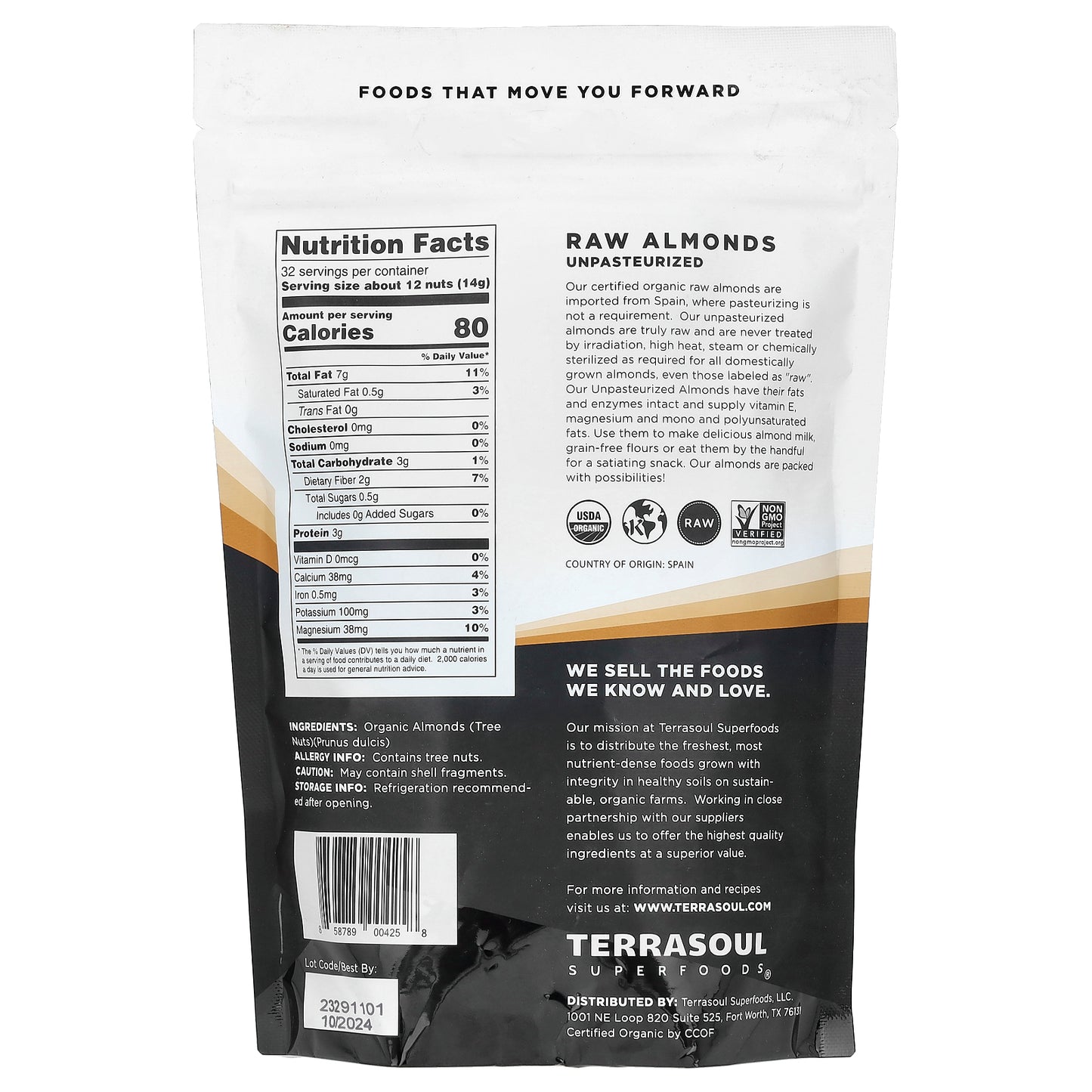 Terrasoul Superfoods, Raw Whole Almonds, Unpasteurized, 16 oz (454 g)