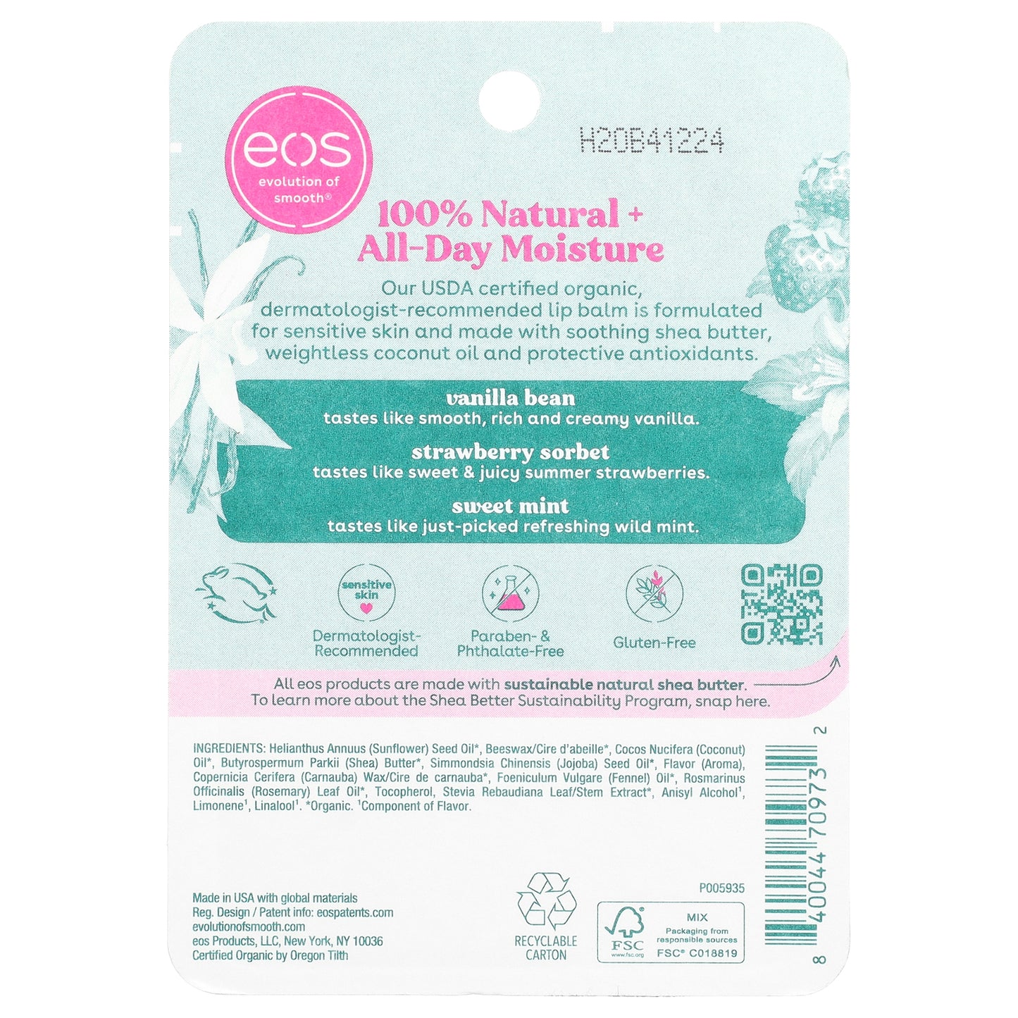 EOS, 100% Natural Organic Lip Balm, Variety Pack, 3 Lip Balms, 0.14 oz (4 g) Each