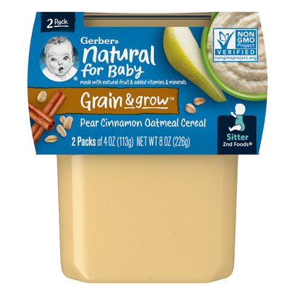 Gerber, Natural for Baby, Grain & Grow, 2nd Foods, Pear Cinnamon Oatmeal Cereal, 2 Pack, 4 oz (113 g) Each