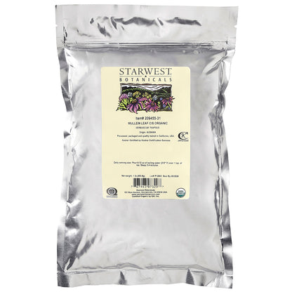 Starwest Botanicals, Organic Mullein Leaf, Cut & Sifted, 1 lb (453.6 g)