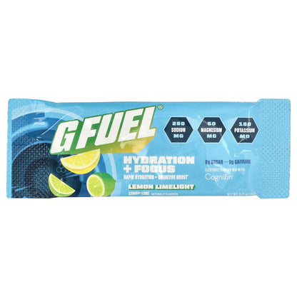 G FUEL, Hydration + Focus, Electrolyte Drink Mix with Cognizin®, Lemon Limelight, 20 Stick Packs, 0.21 oz (6 g) Each