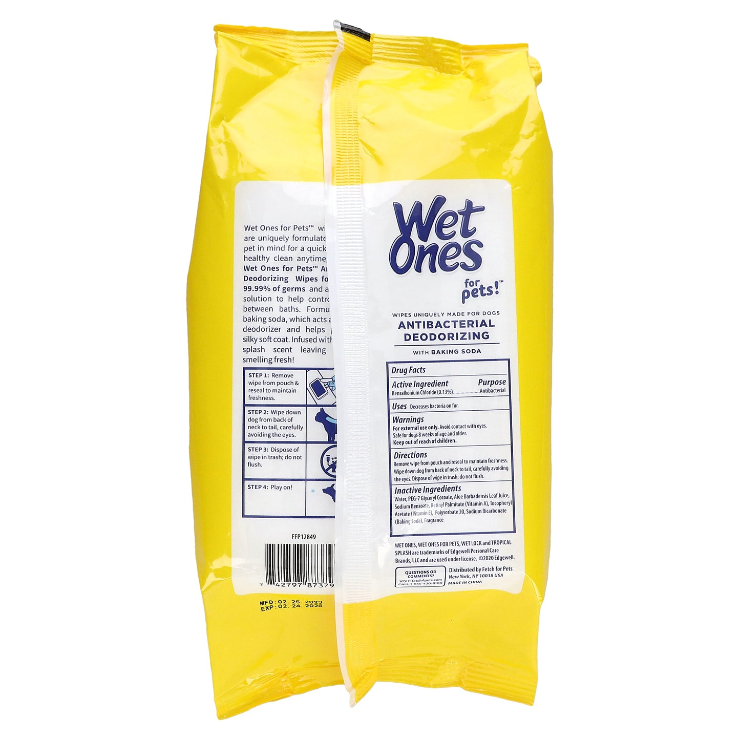 Wet Ones, Antibacterial Deodorizing Wipes with Baking Soda, For Dogs, Tropical Splash, 100 Wipes