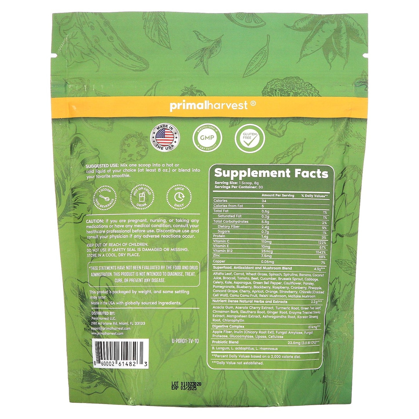 Primal Harvest, Primal Greens, 8.46 oz (240 g)