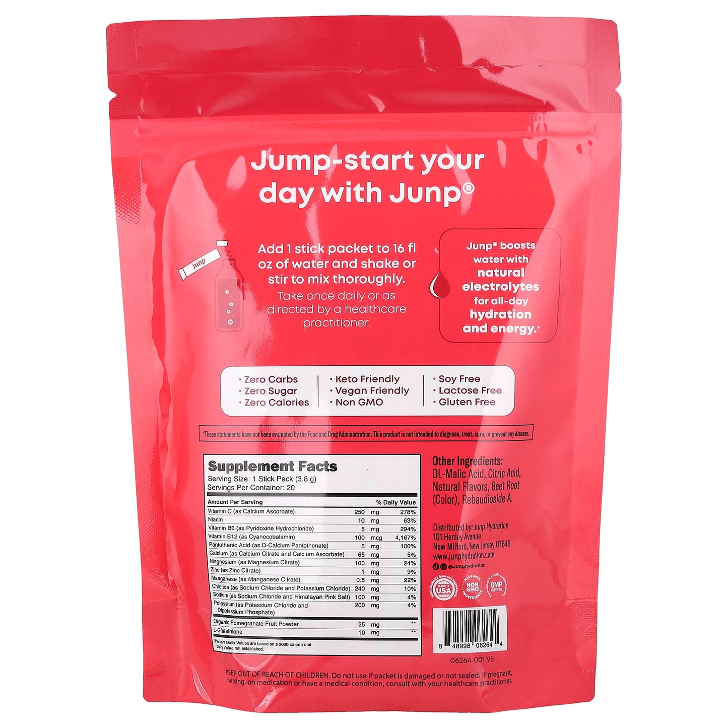 JUNP Hydration, Electrolyte Powder Mix, Wild Berry, 20 Stick Packs, 0.13 oz (3.8 g) Each