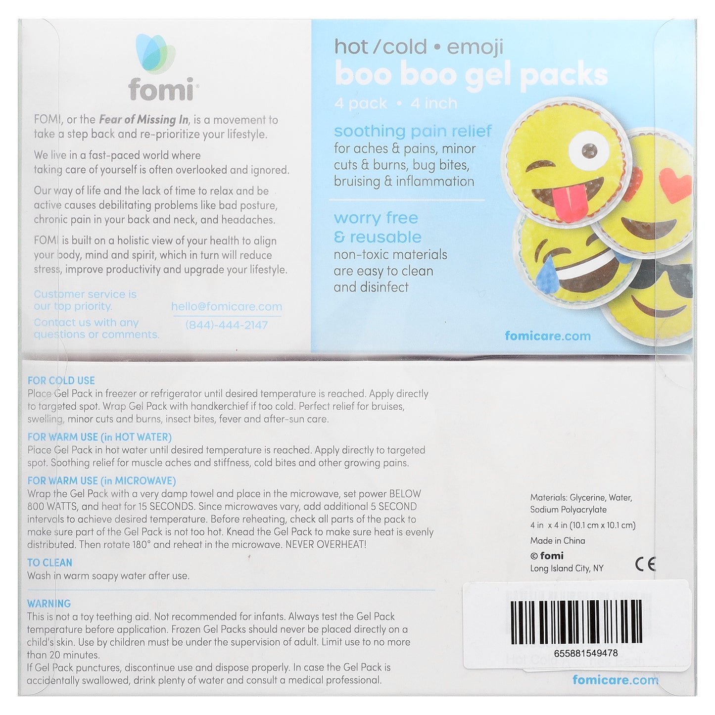 FOMI, Hot/Cold Boo Boo Gel Packs, Emoji, 4 Pack