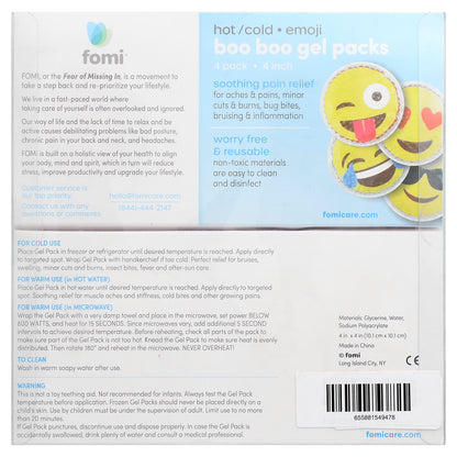 FOMI, Hot/Cold Boo Boo Gel Packs, Emoji, 4 Pack