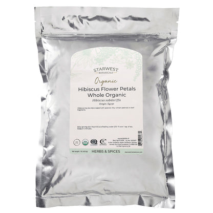 Starwest Botanicals, Organic Hibiscus Flower Petals, Whole, 1 lb (453.6 g)