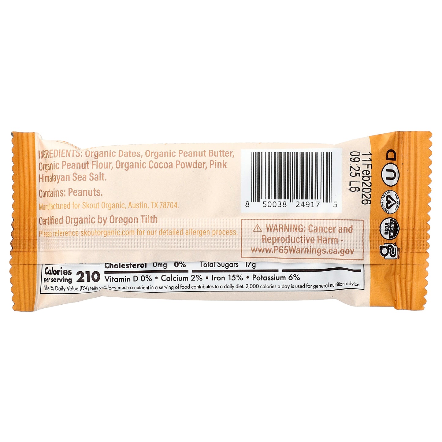 Skout Organic, Protein Bar, Chocolate Peanut Butter, 1.9 oz (55 g)