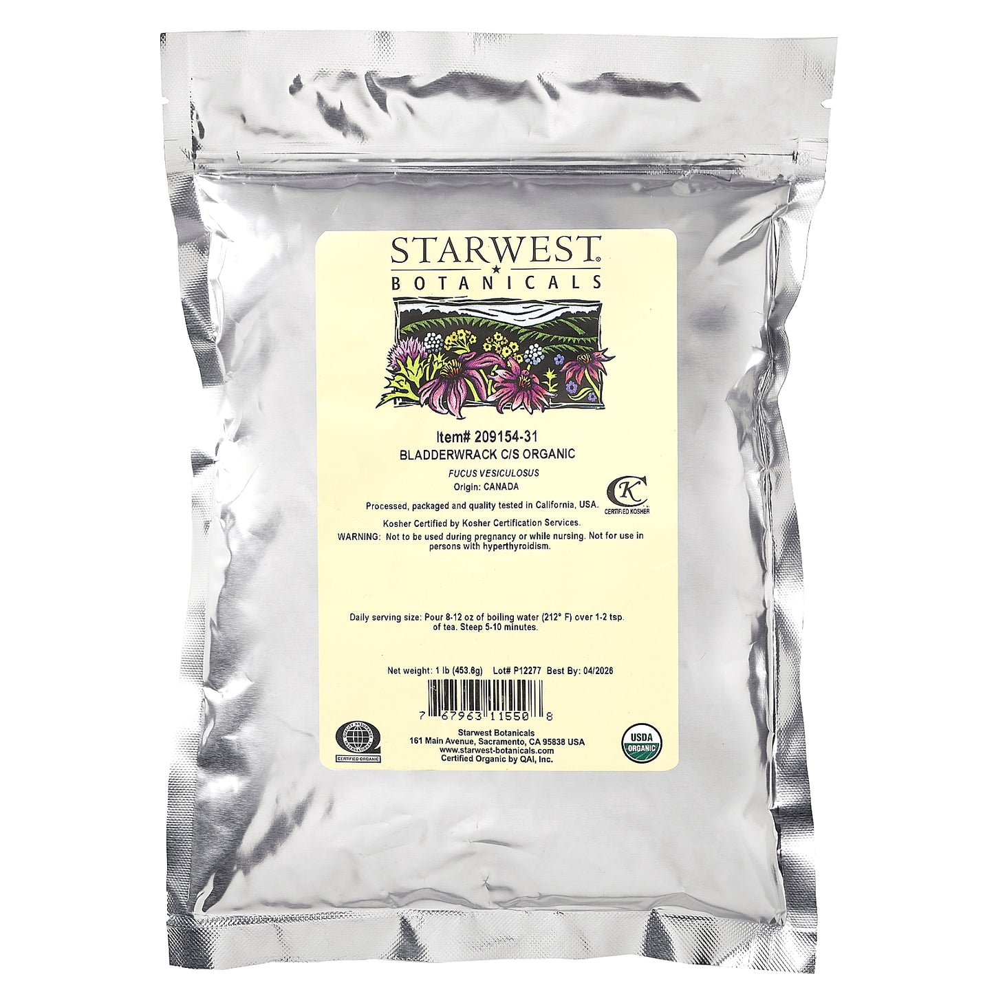 Starwest Botanicals, Organic Bladderwrack, Cut & Sifted, 1 lb (453.6 g)