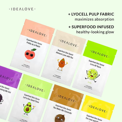 Idealove, Superfood Skin Savior Variety Pack, 7 Beauty Sheet Masks, 0.68 fl oz (20 ml) Each