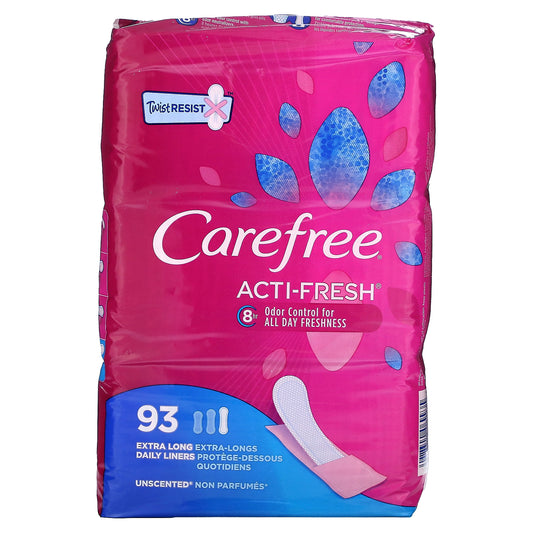 Carefree, Acti-Fresh, Daily Liners, Extra Long, Unscented, 93 Liners