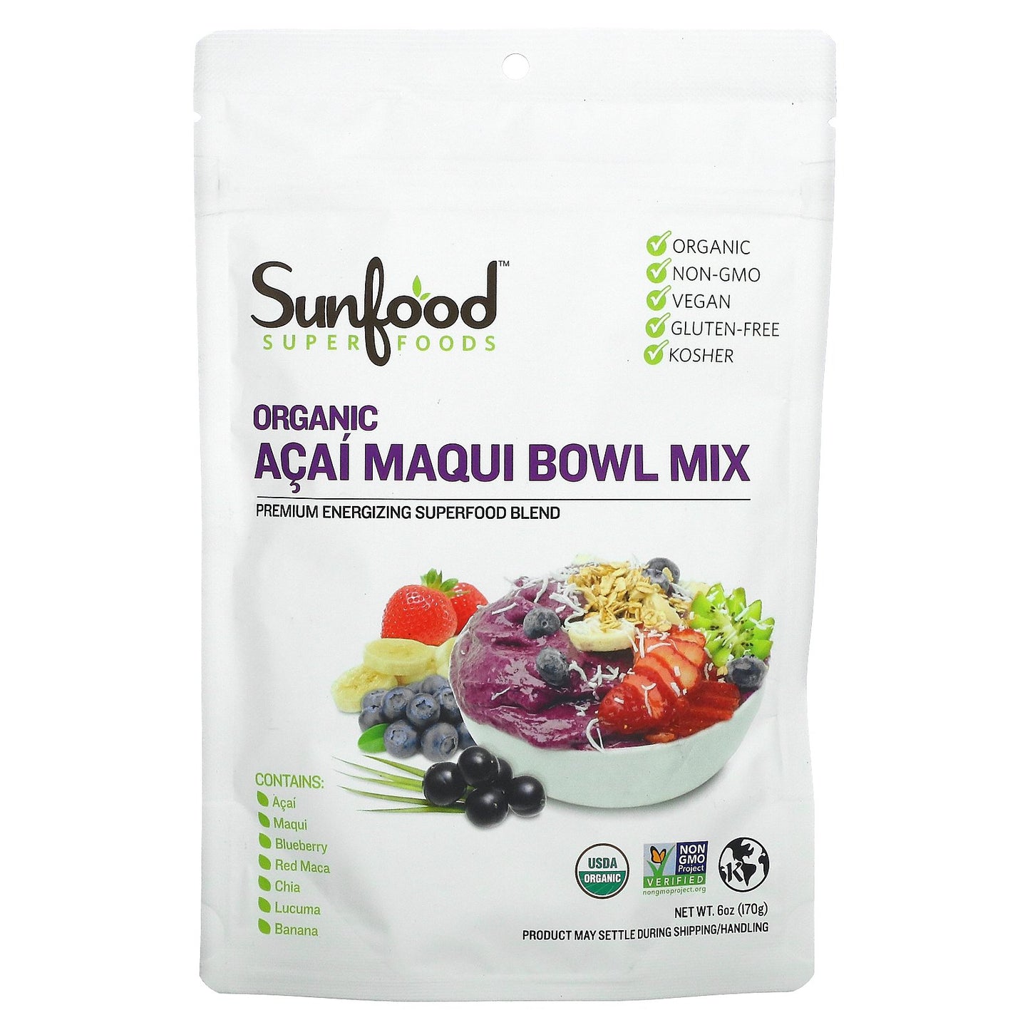 Sunfood, Superfoods, Organic Acai Maqui Bowl Mix, 6 oz (170 g)