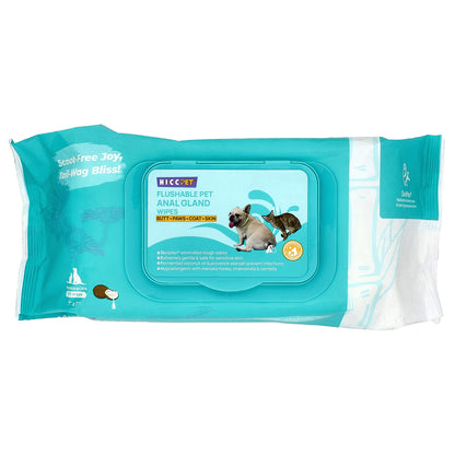 HICC Pet, Flushable Pet Anal Gland Wipes, For Dogs & Cats, Coconut, 100 Wipes