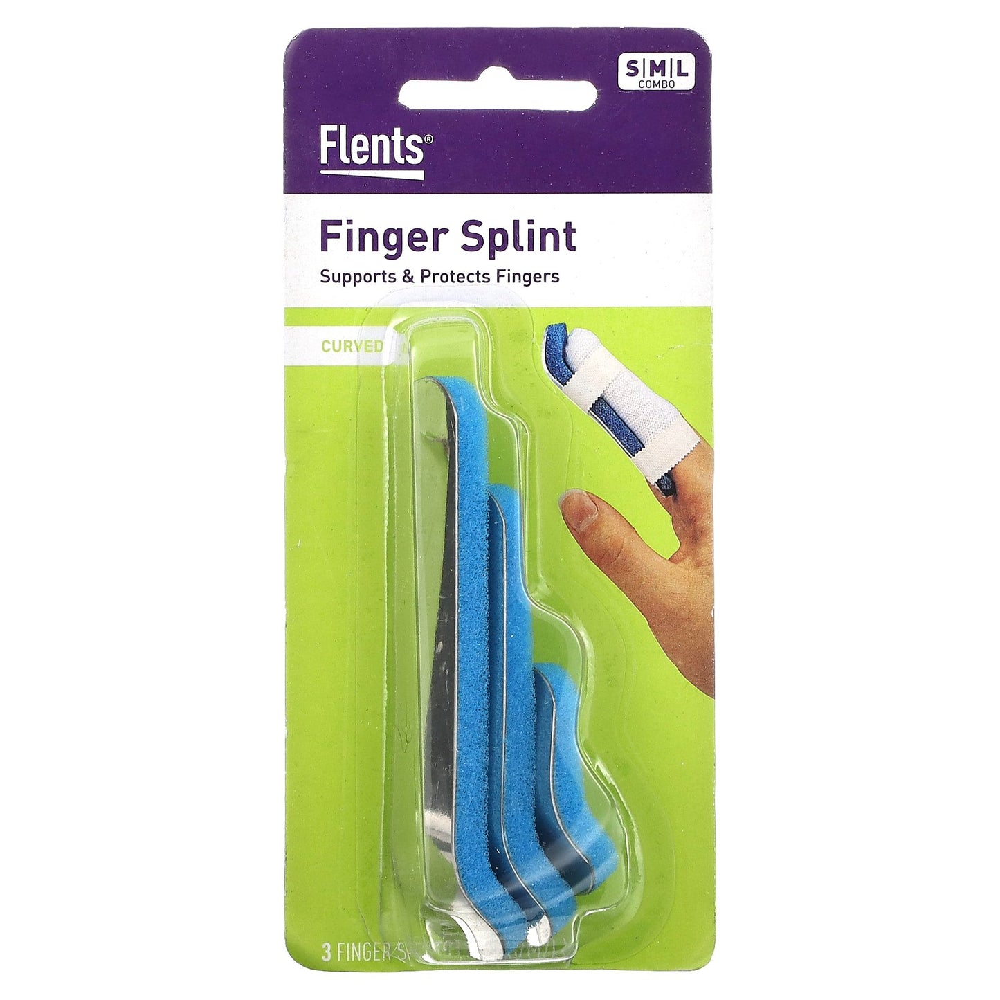 Flents, Finger Splint, Curved, S,M,L, 3 Piece Set