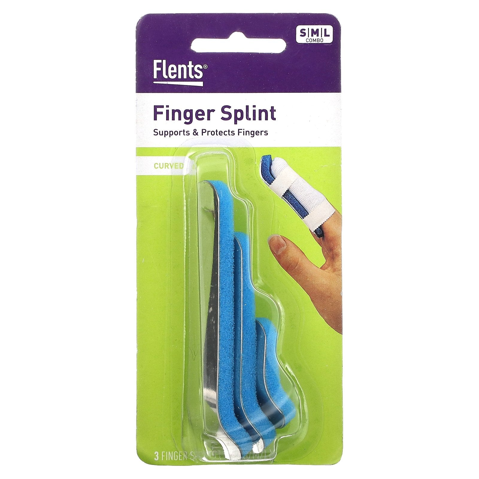 Flents, Finger Splint, Curved, S,M,L, 3 Piece Set