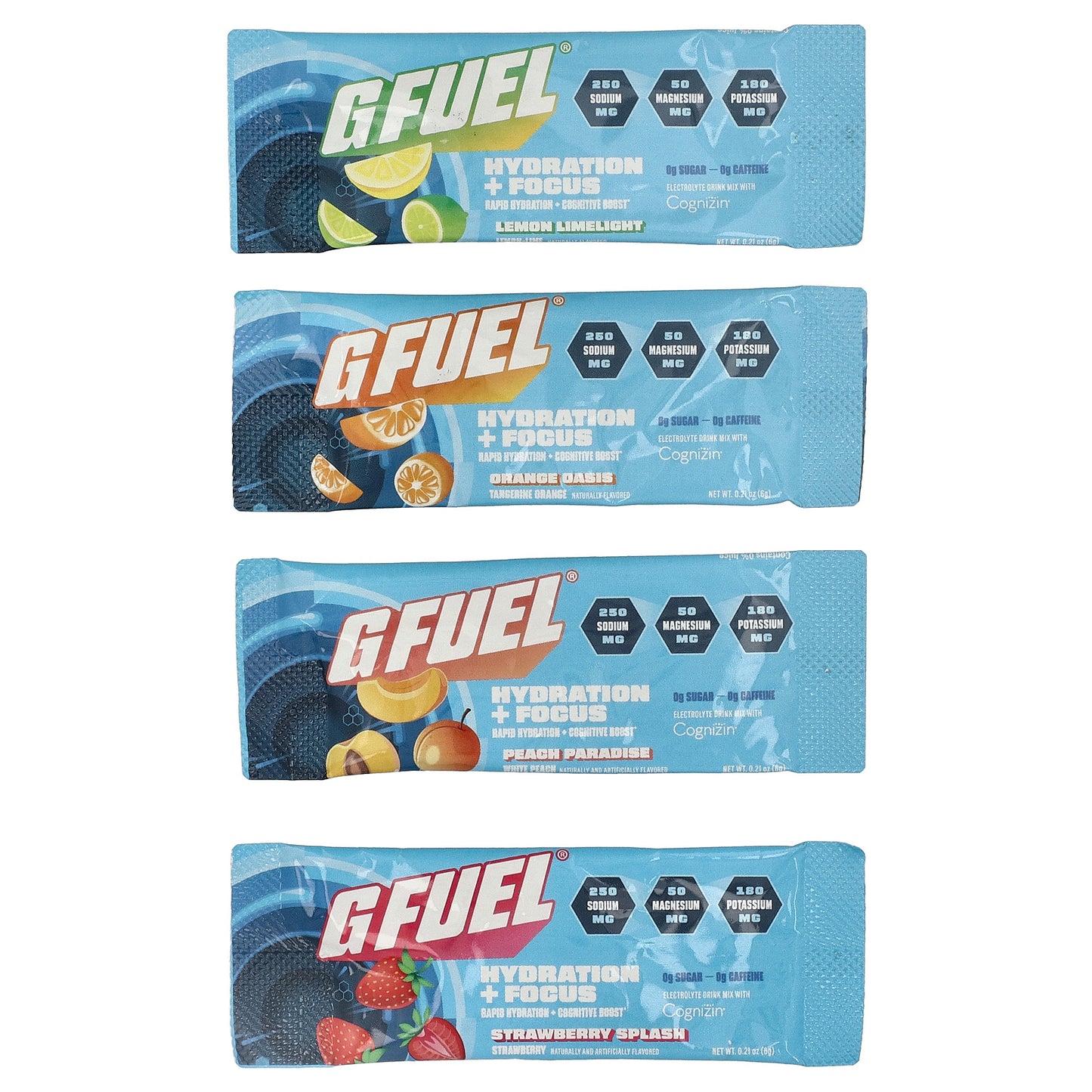 G FUEL, Hydration + Focus, Electrolyte Drink Mix with Cognizin®, Variety Pack, 12 Stick Packs, 0.21 oz (6 g) Each