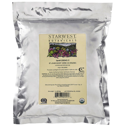 Starwest Botanicals, Organic St. John's Wort Herb, Cut & Sifted, 1 lb (453.6 g)