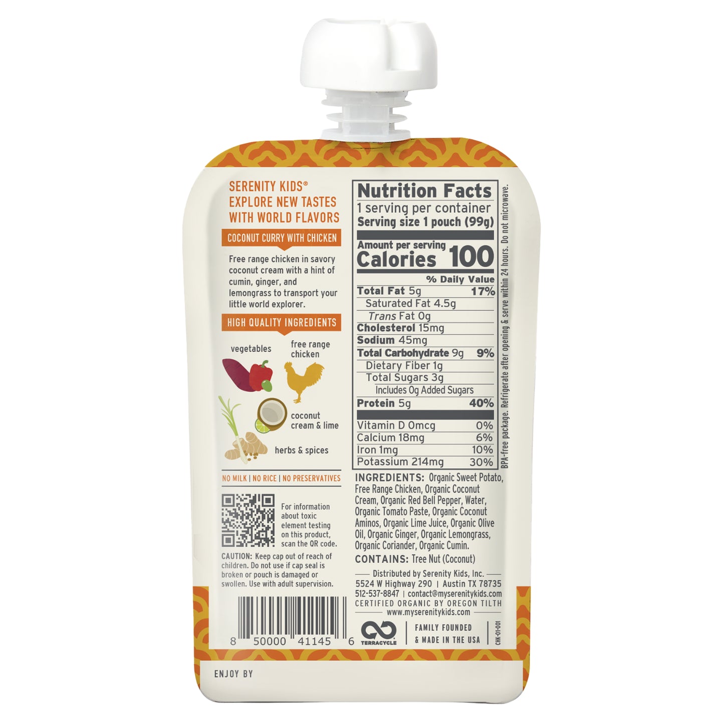 Serenity Kids, Coconut Curry with Free Range Chicken, 6+ Months, 3.5 oz (99 g)