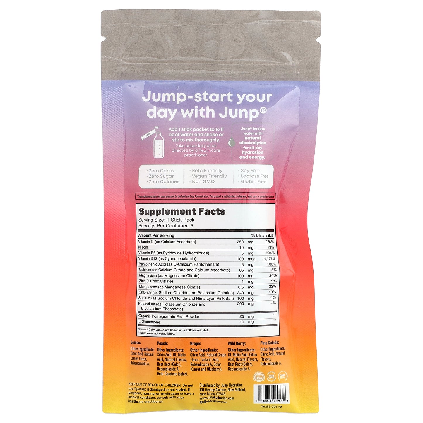 JUNP Hydration, Electrolyte Powder Mix, Variety Pack, 5 Stick Packs, 0.67 oz (18.9 g)