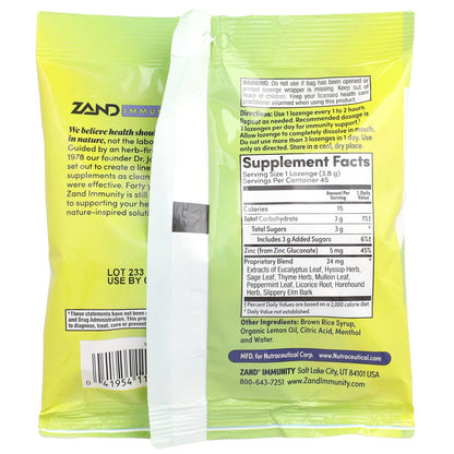 Zand, Immunity, Lemon Zinc, Natural, 45 Lozenges
