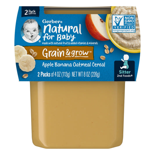 Gerber, Natural for Baby, Grain & Grow™, 2nd Foods®, Apple Banana Oatmeal Cereal, 2 Pack, 4 oz (113 g) Each