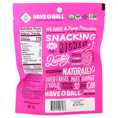 Sunny Fruit, Have A Ball™, Organic Fruit & Nut Snacks, Cherry & Hazelnut, 4.4 oz (126 g)
