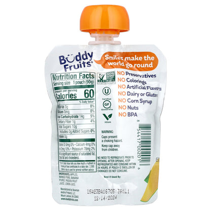 Buddy Fruits, Blended Fruits, Mango, Banana & Passion, 3.2 oz (90 g)