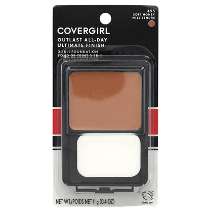 Covergirl, Outlast All-Day, Ultimate Finish 3-in-1 Foundation, 455 Soft Honey, 0.4 oz (11 g)