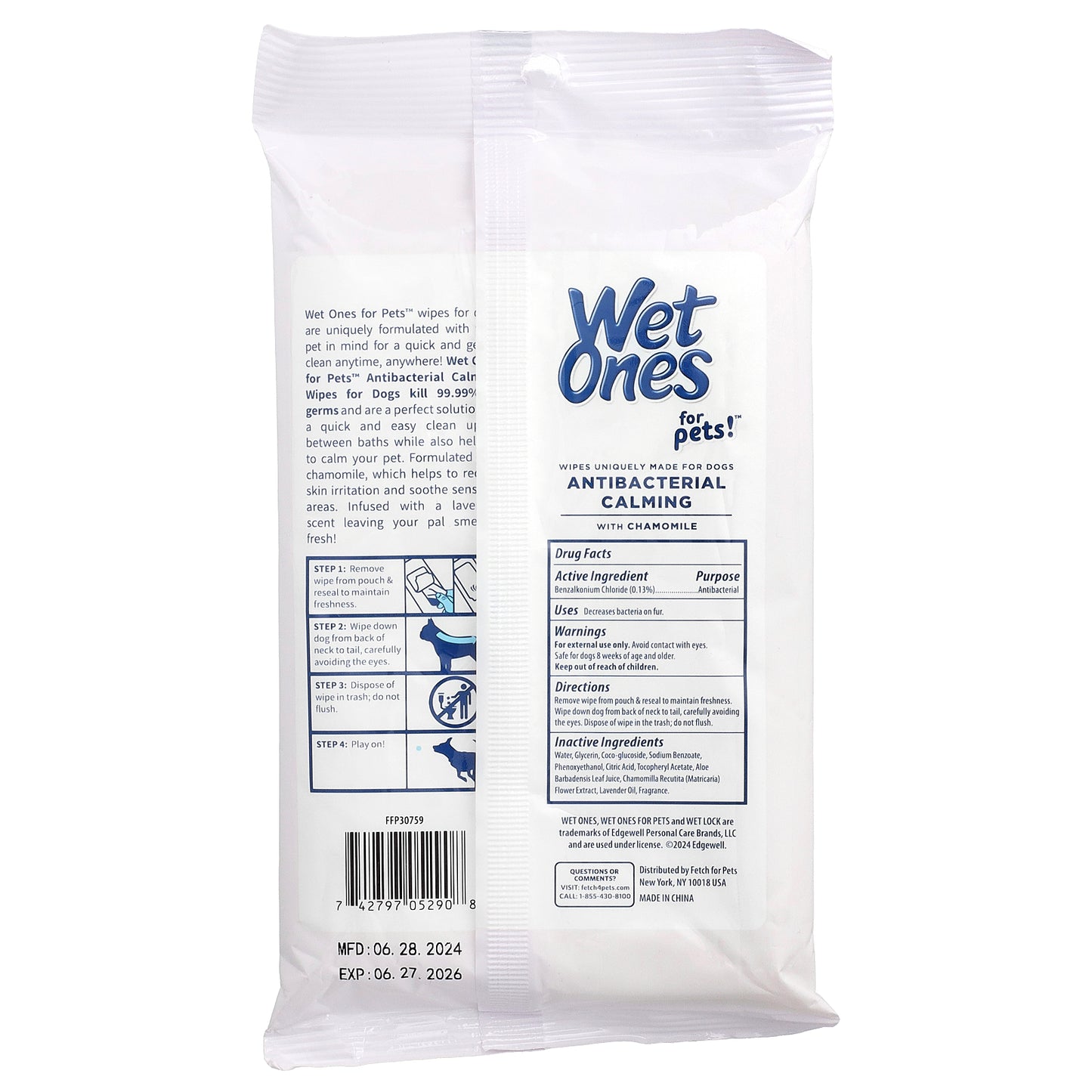 Wet Ones, For Pets™ Antibacterial Calming  Wipes, For Dogs, Lavender, 30 Wipes