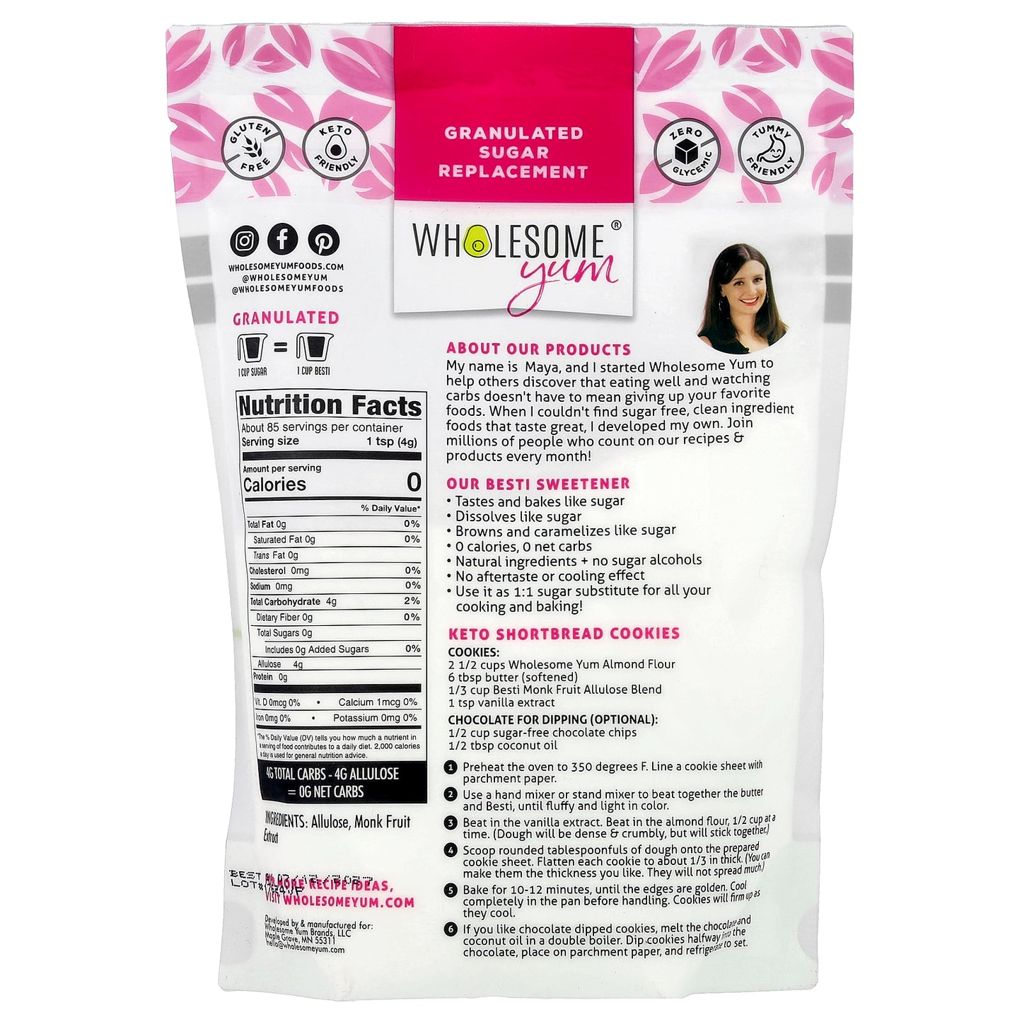 Wholesome Yum, Besti, Granulated Sugar Replacement, Monk Fruit Allulose Blend, 12 oz (340 g)