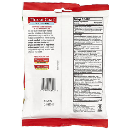 Traditional Medicinals, Organic Throat Coat® Drops, Eucalyptus Mint, 30 Menthol Cough Drops
