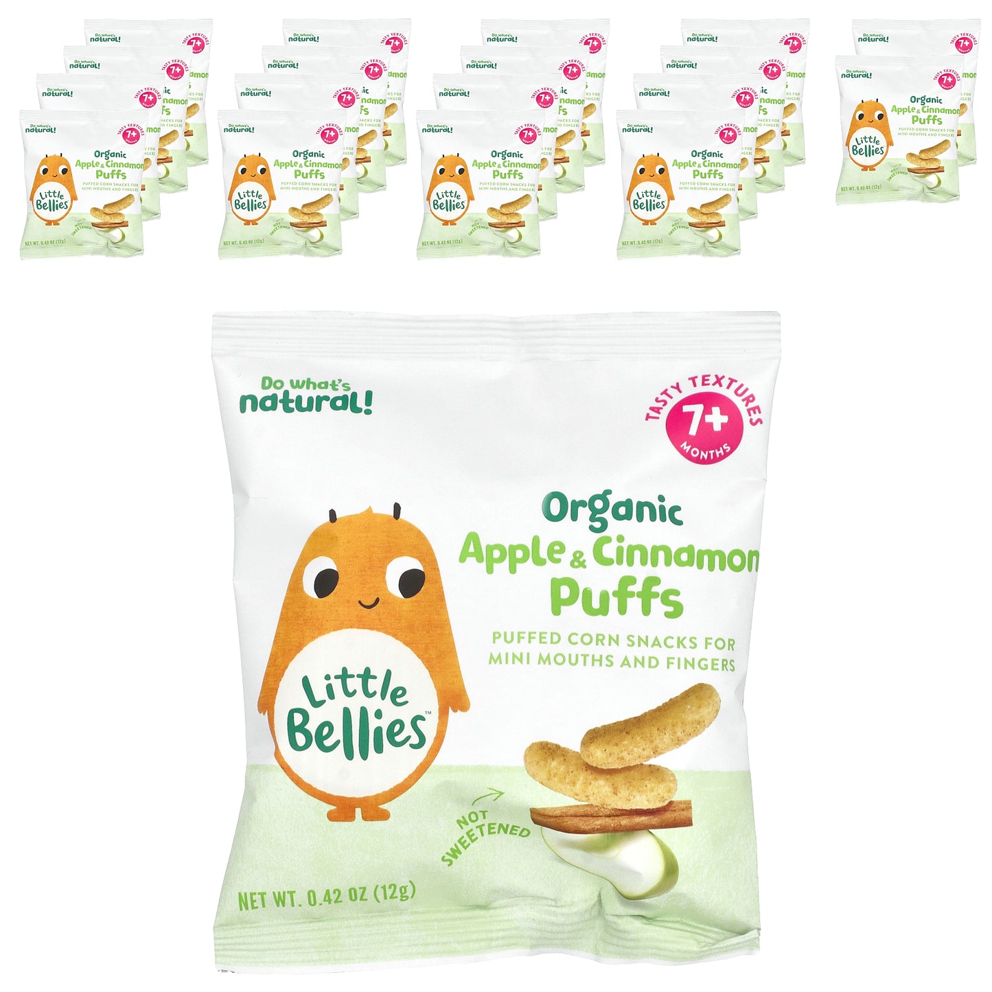 Little Bellies, Organic Apple & Cinnamon Puffs, 7+ Months, 18 Bags, 0.42 oz (12 g) Each