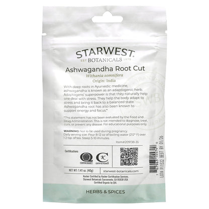 Starwest Botanicals, Organic Ashwagandha Root Cut, 1.41 oz (40 g)