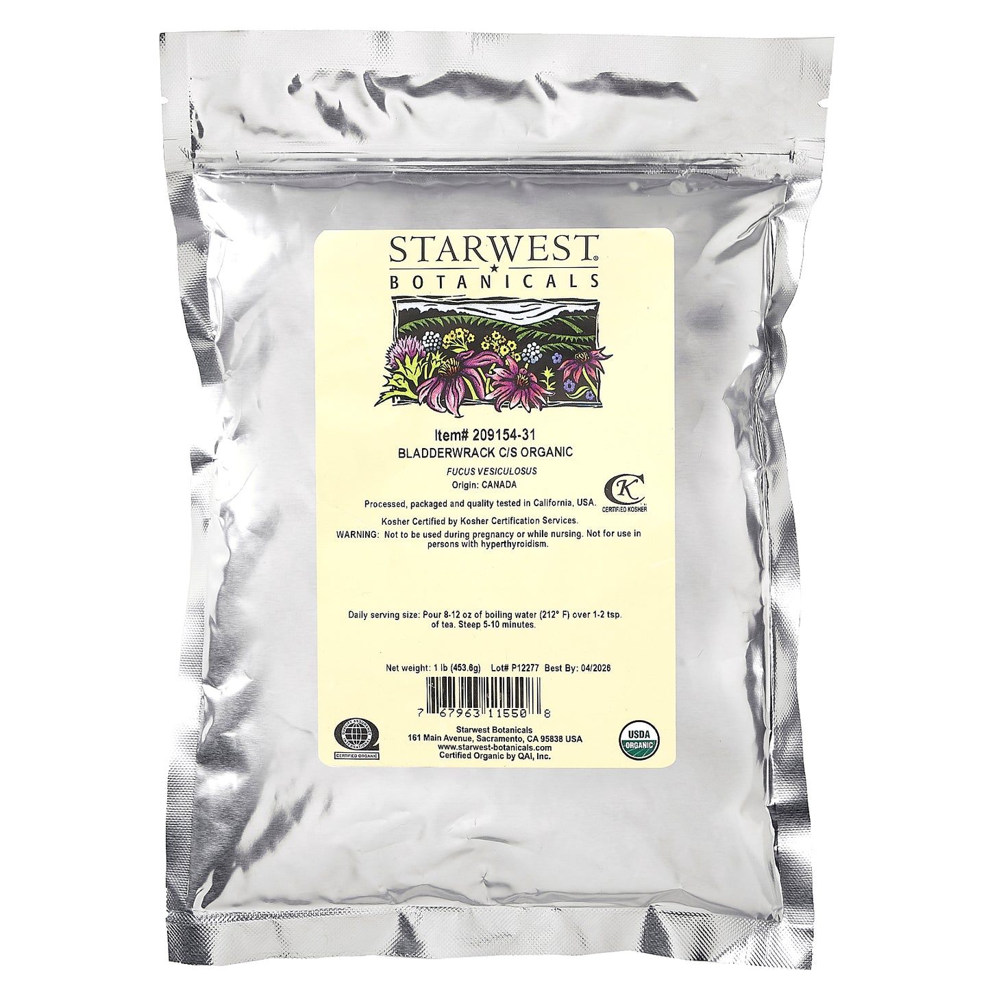 Starwest Botanicals, Organic Bladderwrack, Cut & Shifted, 1 lb (453.6 g)