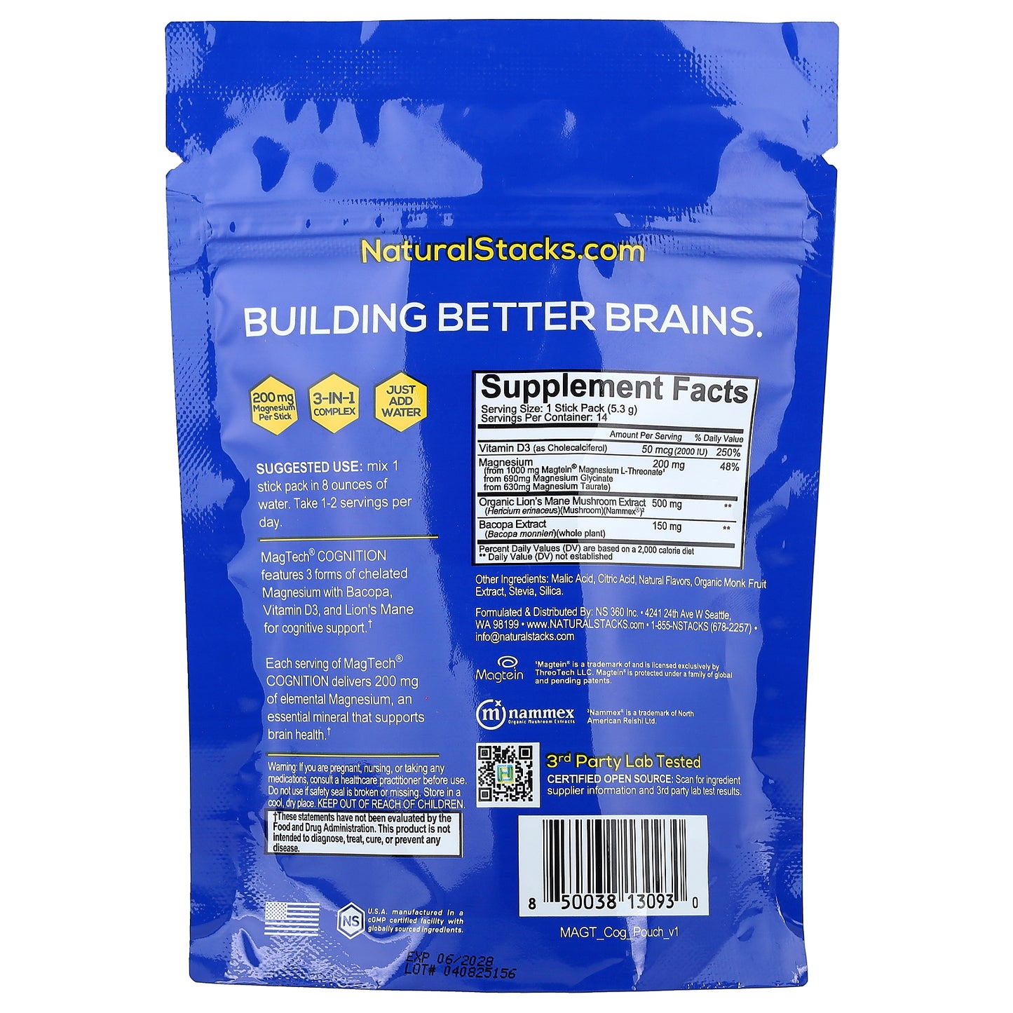 Natural Stacks, Magtech® Cognition, Raspberry Lemonade, 14 Stick Packs, 0.18 oz (5.3 g) Each