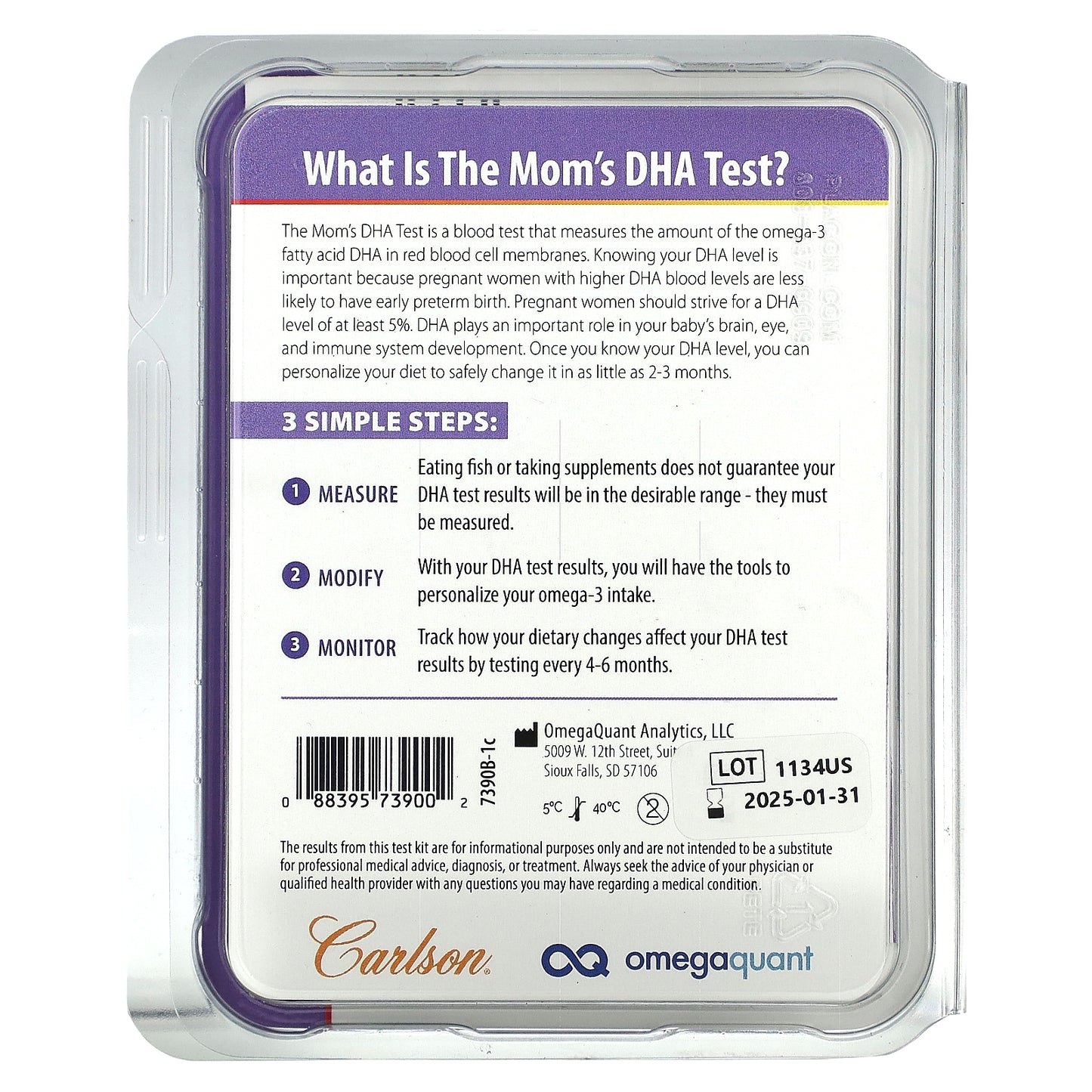 Carlson, Mom's DHA Test Kit, 1 Kit