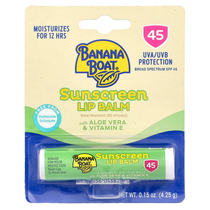 Banana Boat, Sunscreen Lip Balm With Aloe Vera & Vitamin E, SPF 45, 0.15 oz (4.25 g)