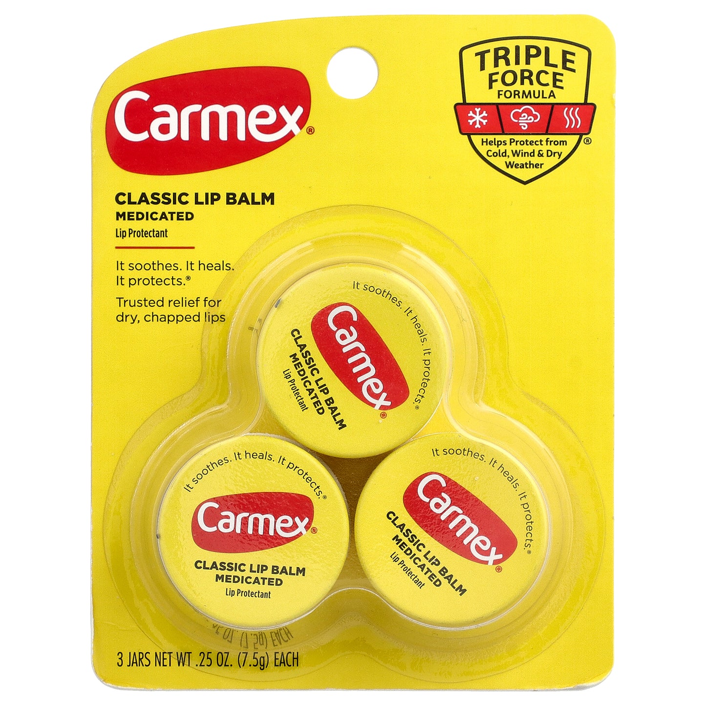 Carmex, Classic Lip Balm, Medicated, 3 Jars, 0.25 oz (7.5 g) Each