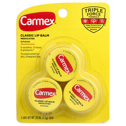 Carmex, Classic Lip Balm, Medicated, 3 Jars, 0.25 oz (7.5 g) Each