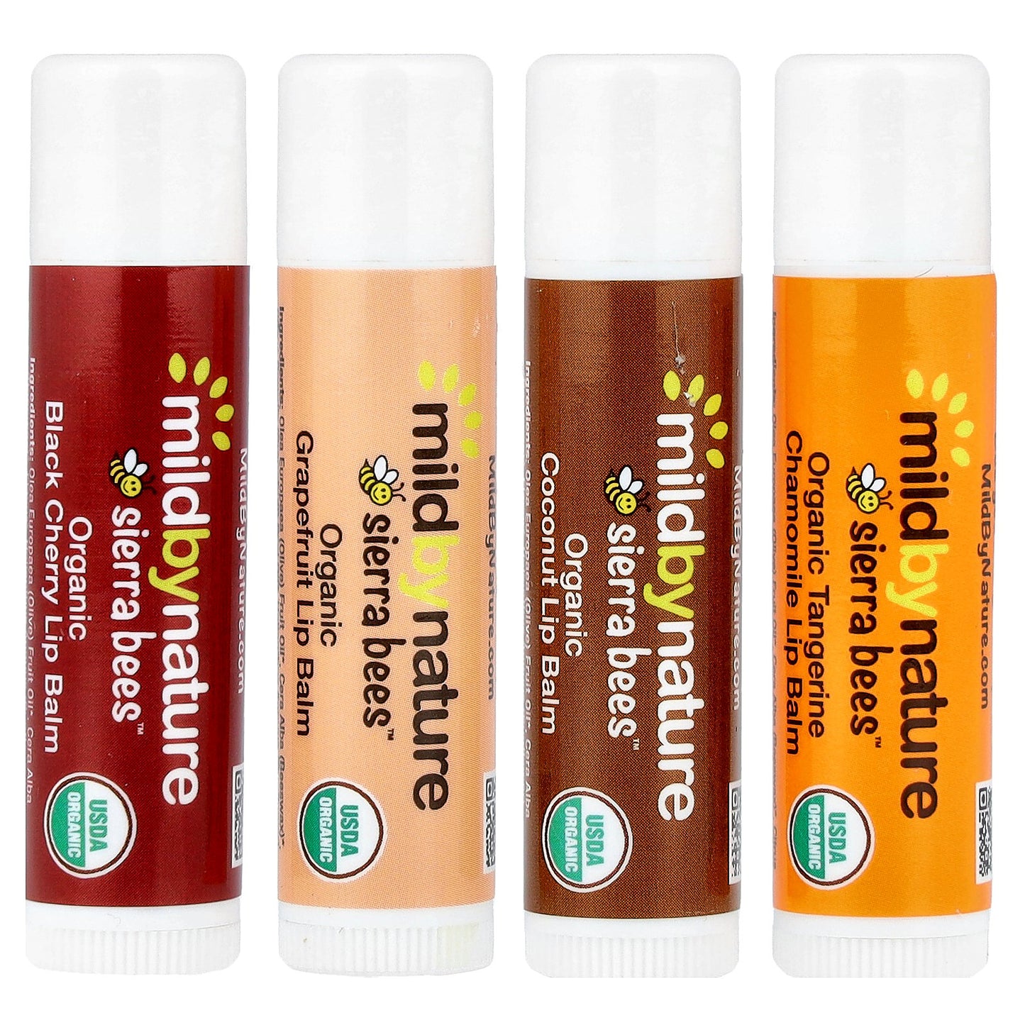 Mild By Nature, Sierra Bees™, Organic Lip Balms, Variety Pack, 4 Pack, 0.15 oz (4.25 g) Each
