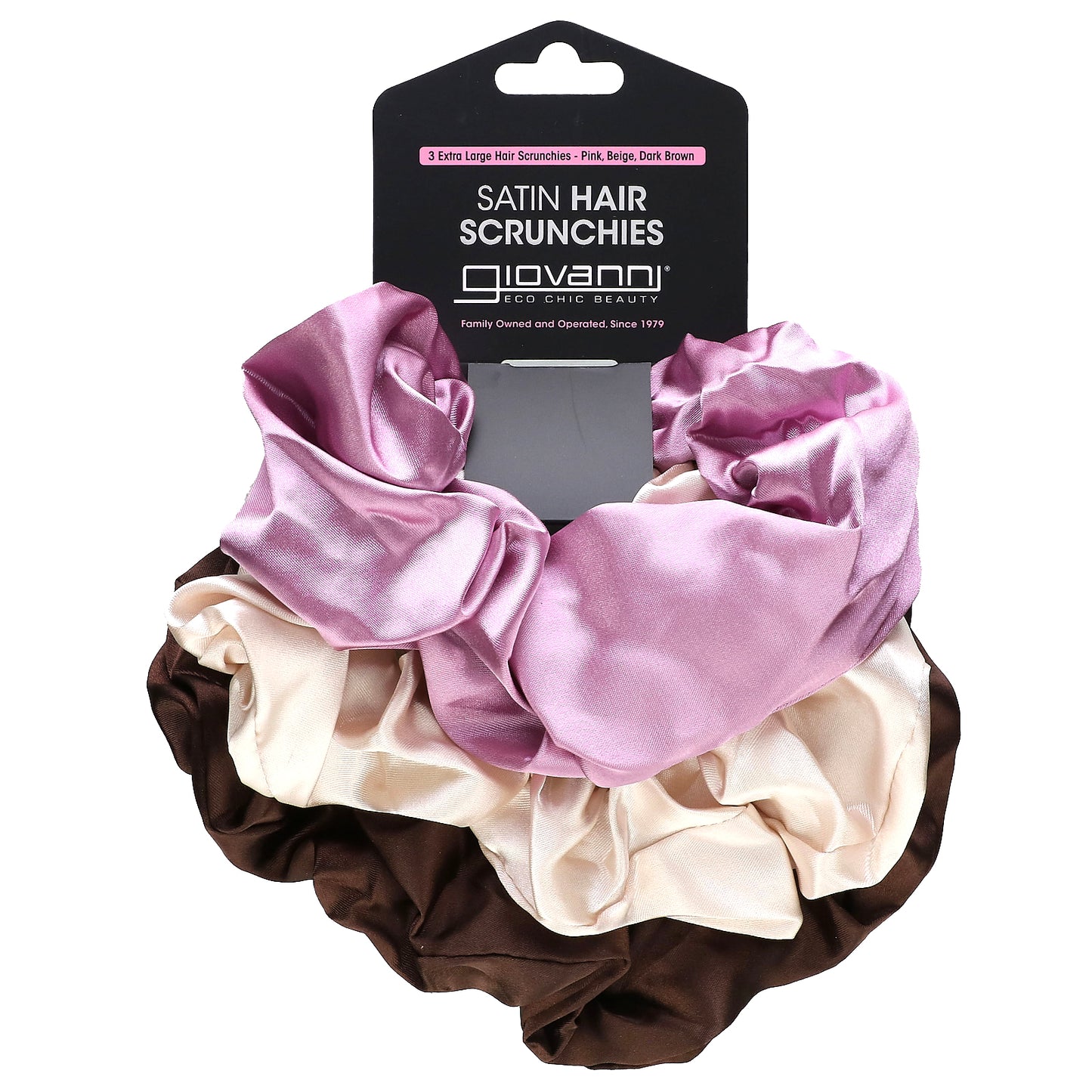 Giovanni, Satin Hair Scrunchies,  Extra Large, Pink, Beige, Dark Brown, 3 Scrunchies