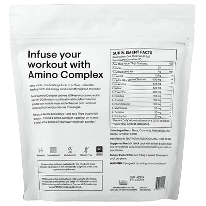 Thorne, Amino Complex, Lemon, 30 Stick Packs, 0.28 oz (7.8 g) Each