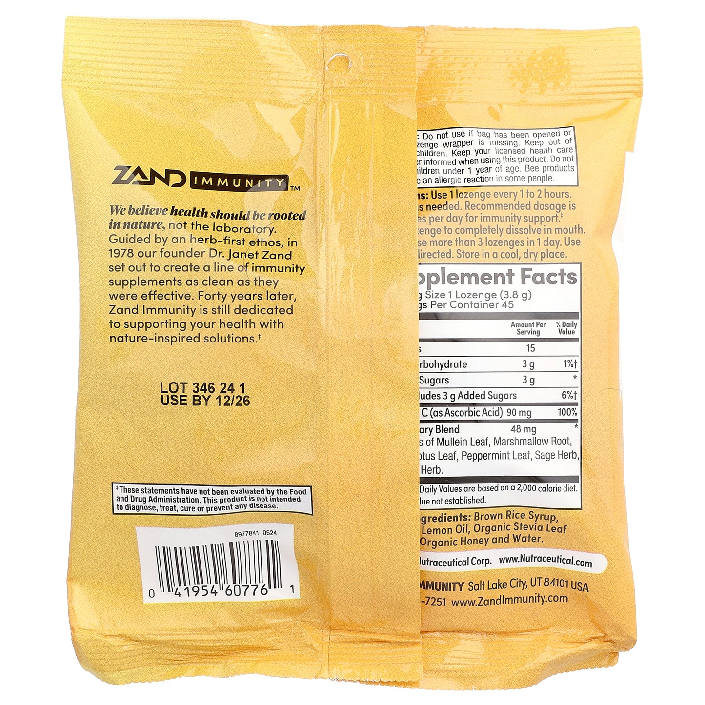 Zand, Immunity™, Lemon Honey Lozenges, 45 Lozenges