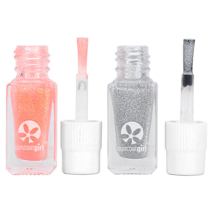 SuncoatGirl, Buddies Nail Polish Duo Set, Silver & Coral Glitter, 2 Piece Set