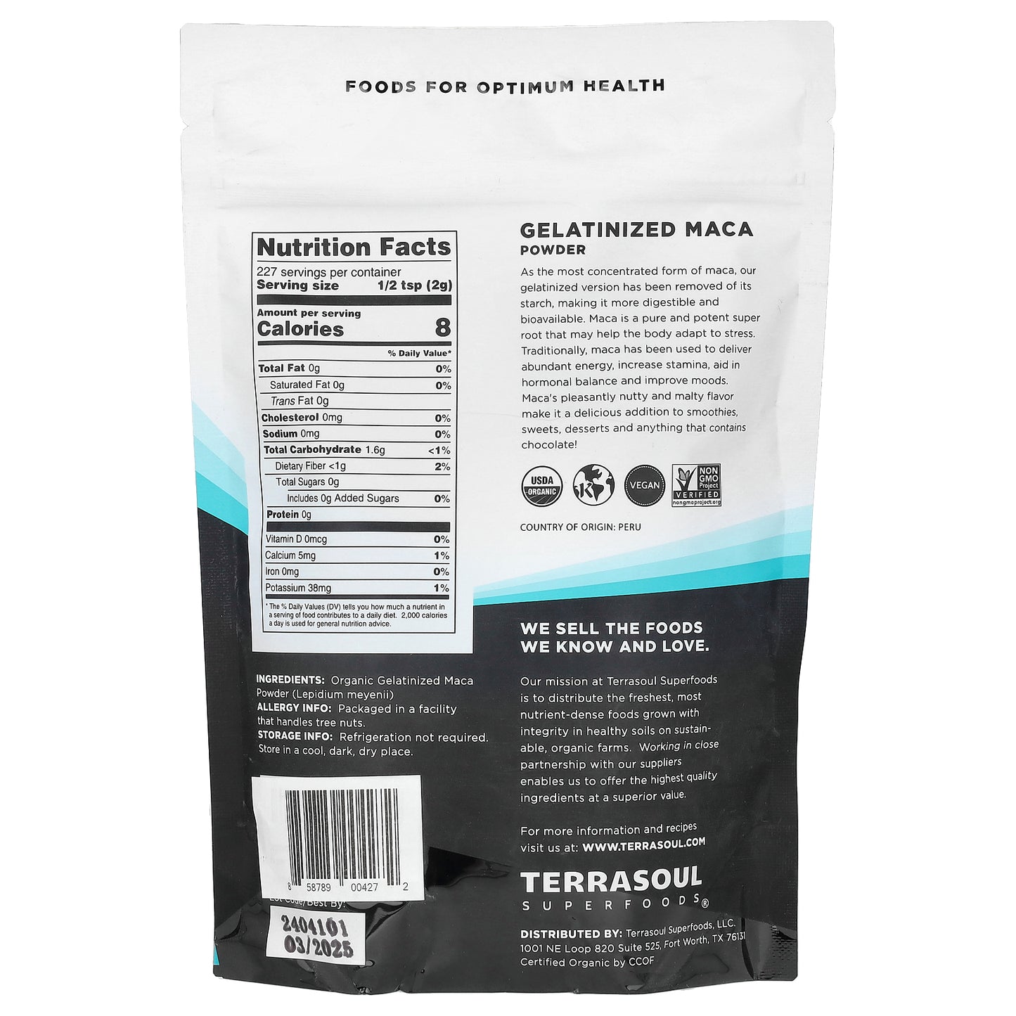 Terrasoul Superfoods, Maca Powder, Gelatinized, 16 oz (454 g)