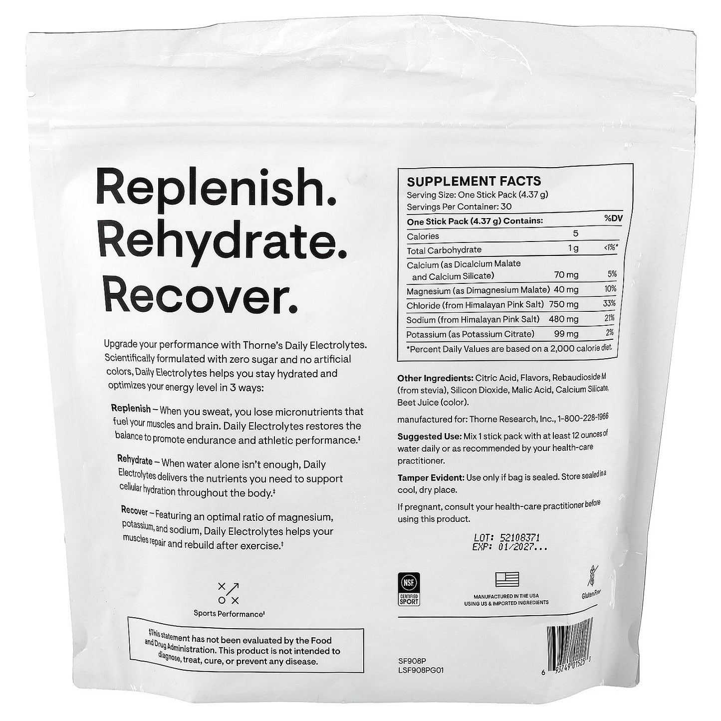 Thorne, Daily Electrolytes, Watermelon, 30 Stick Packs, 0.15 oz (4.37 g) Each