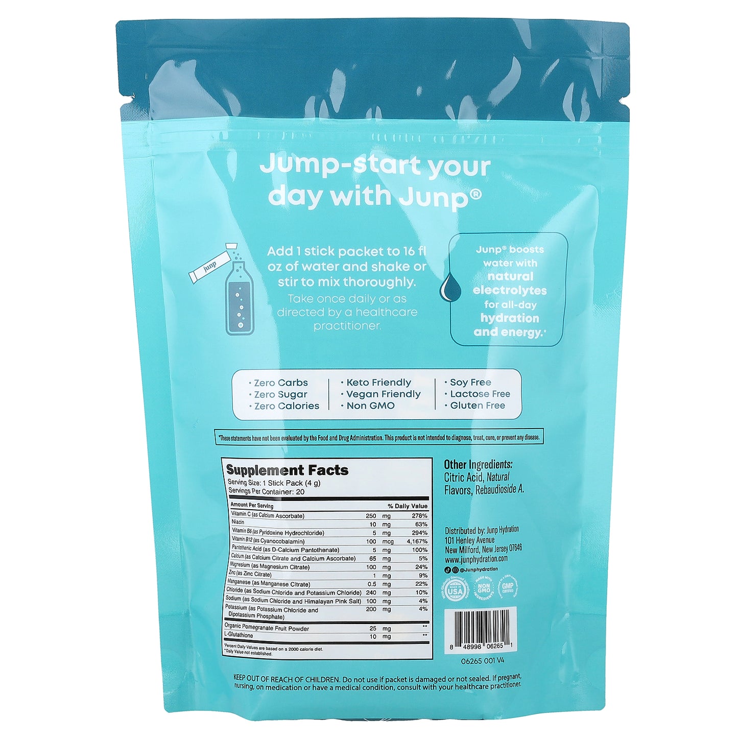 JUNP Hydration, Electrolyte Powder Mix, Pina Colada, 20 Stick Packs, 0.14 oz (4 g) Each
