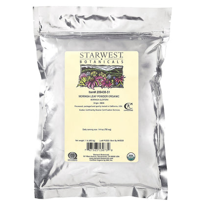 Starwest Botanicals, Organic Moringa Leaf Powder, 1 lb (453.6 g)