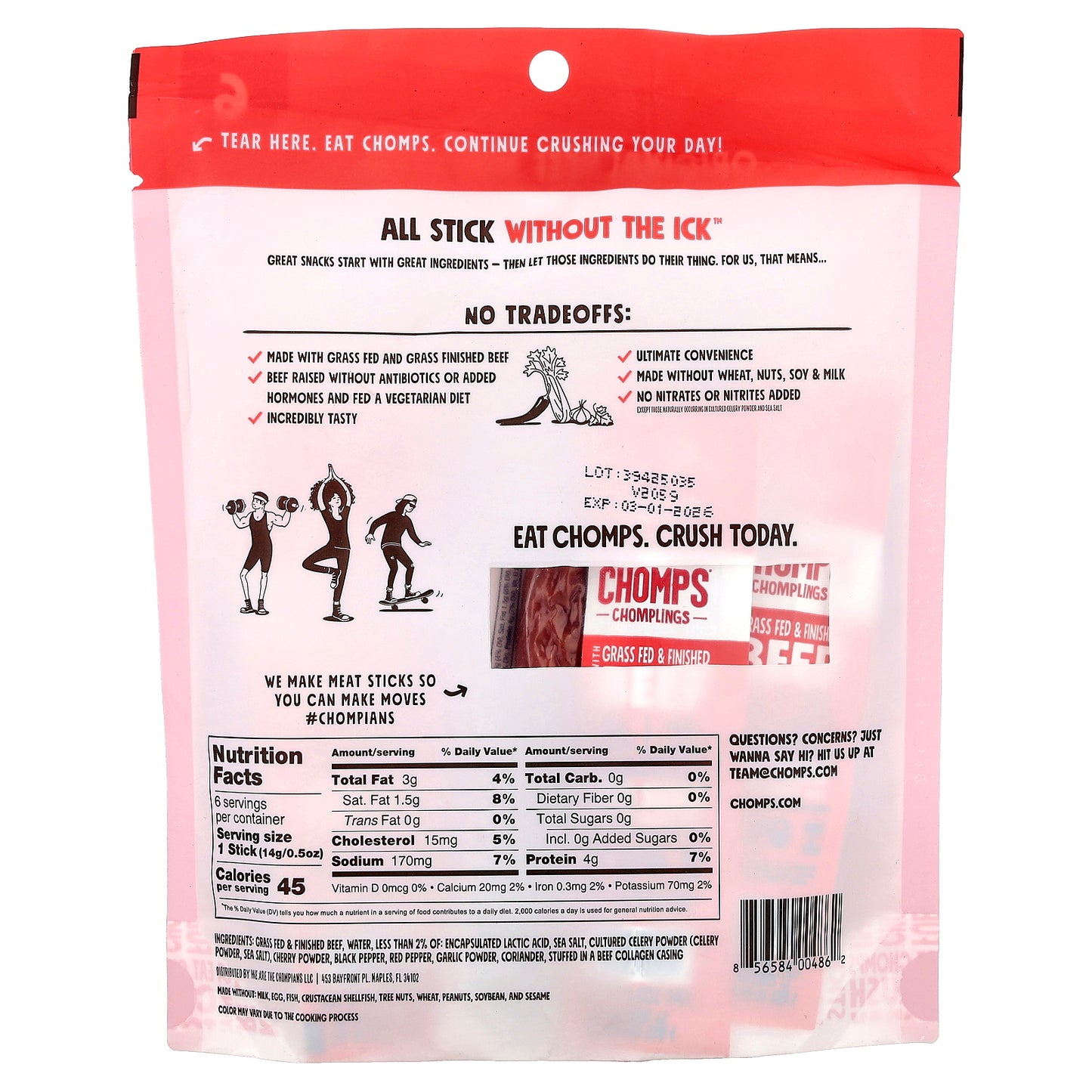 Chomps, Chomplings, Original Beef Mini Sticks, Mild, 6 Sticks, 0.5 oz (14 g) Each